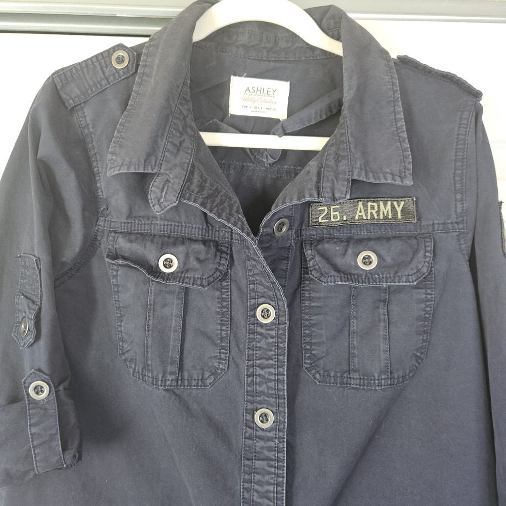 Ashley by 26 International Navy Blue Utility Shirt Jacket sz L - Picture 2 of 6